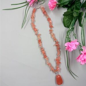 Vintage Coral Quartz Chip Beaded Necklace
